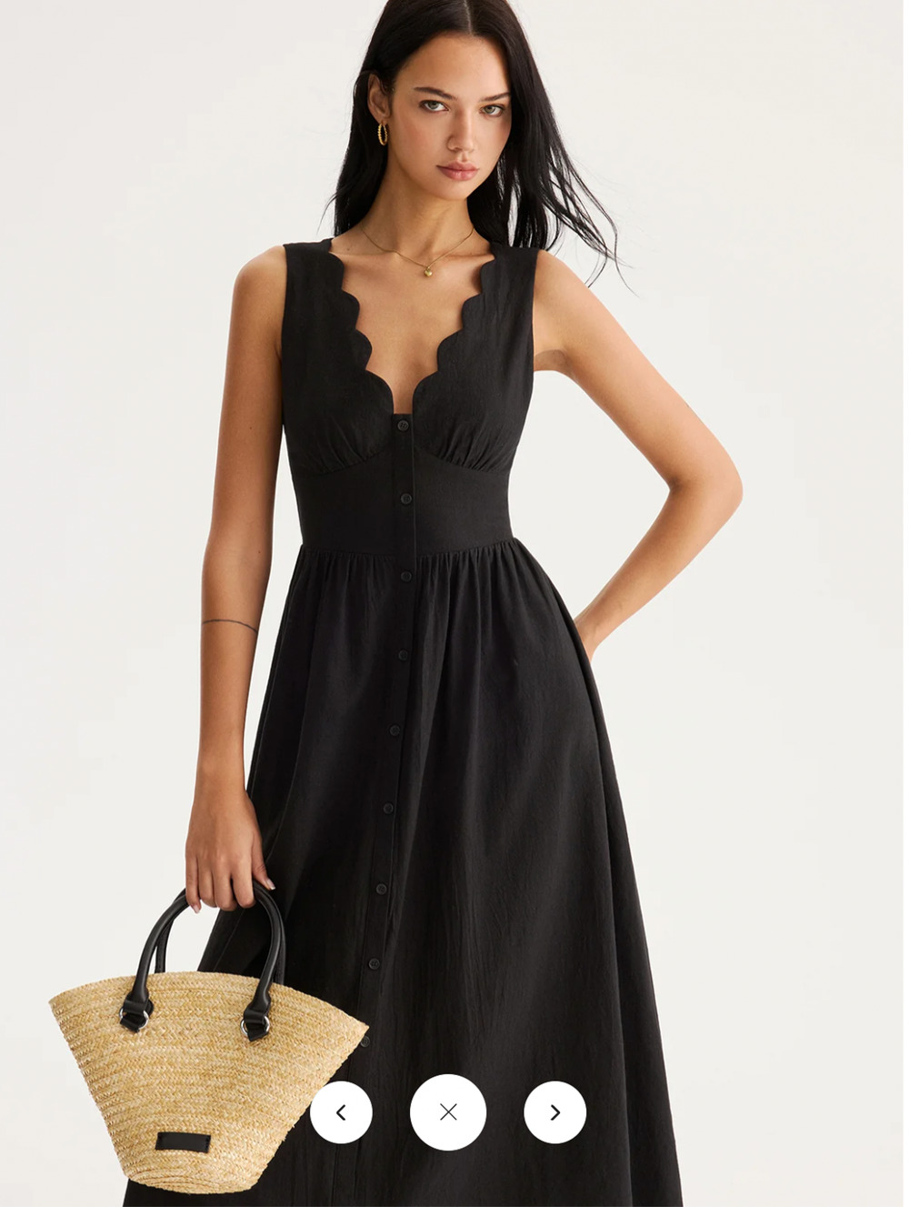 NWT Commense Scalloped Neckline Tie-Back Cotton Maxi Dress Sz M